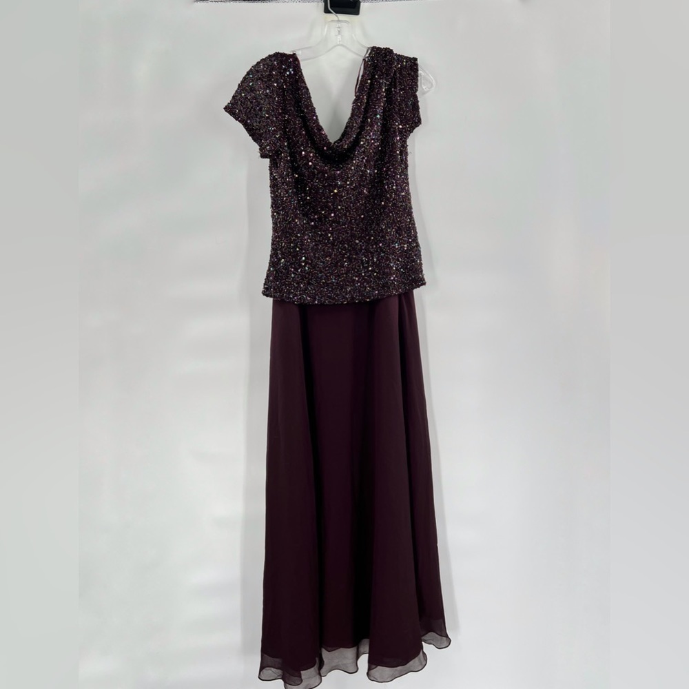 JKARA brown bedazzled off shoulder dress gown maxi size 6